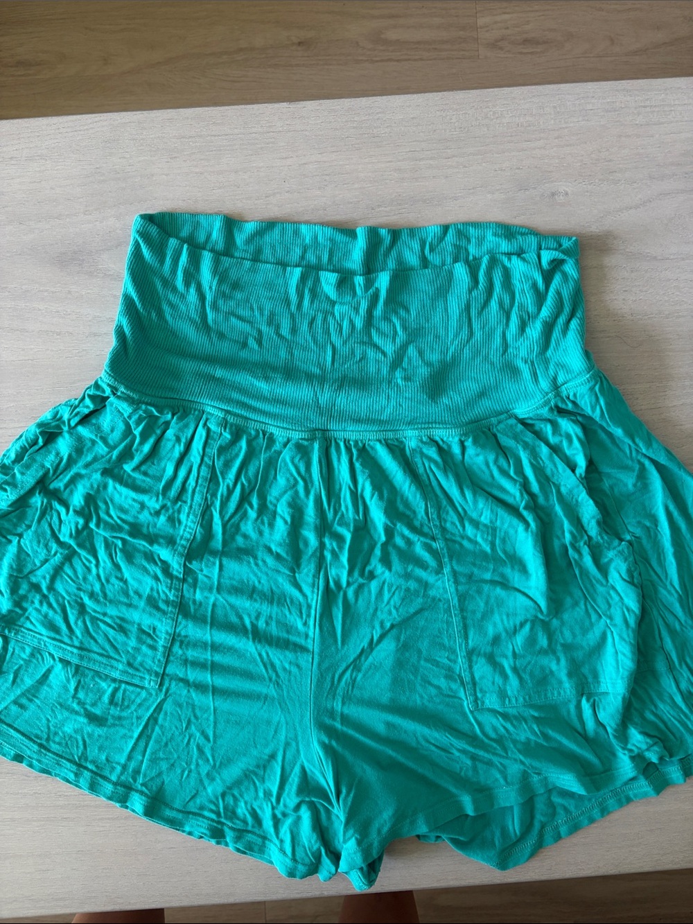 aerie Turquoise High-Rise Ribbed Waist Shorts